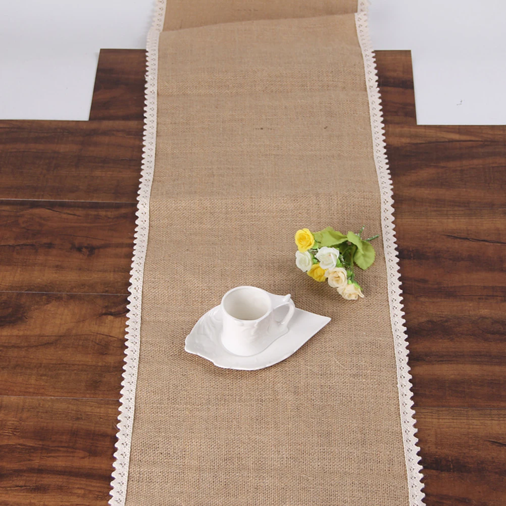 

30 X245cm Hessian Table Flag Decoration Cloth Christmas Burlap and Lace Runners