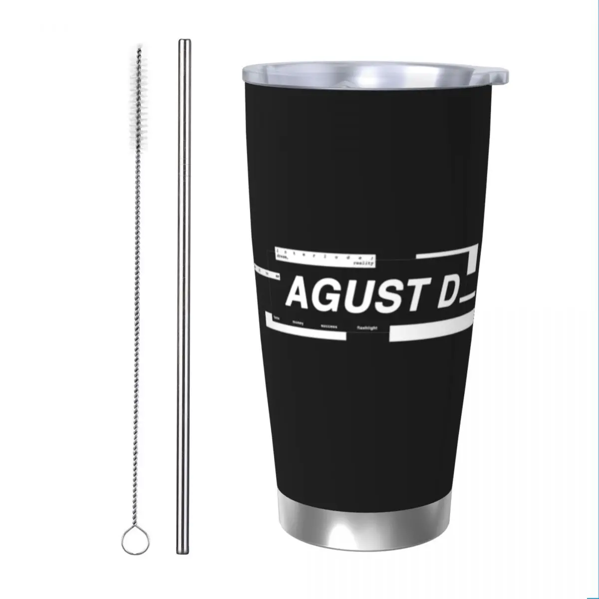 Agust D Letter Tumbler Vacuum Insulated Korean Kpop Style Thermal Cup Vacuum Flask Office Home Mug Water Bottle, 20oz