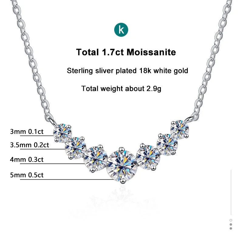 Colar Moissanite para mulher, Jóias de casamento com certificados, 925 prata esterlina, Ouro branco 18k