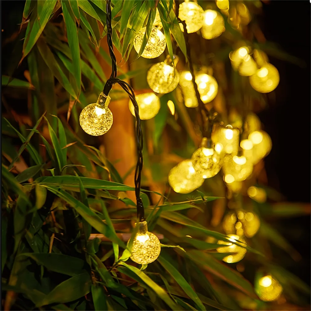 14.76ft 30 LEDs Solar String Lights  With Crystal Ball 8 Flashing Modes Outdoor Fairy Lights for Garden Yard Christmas