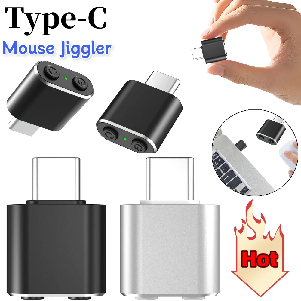 USB C Metal Mouse Mover with Switch Button Undetectable Automatic Mouse Shaker Driver-Free Mouse Moving Device PC Accessories