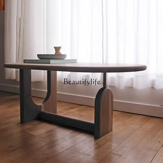 

yj19 Nordic Solid Wood Dining Table Oval Wabi-Sabi Style Designer Creative Home Simple Meeting Table