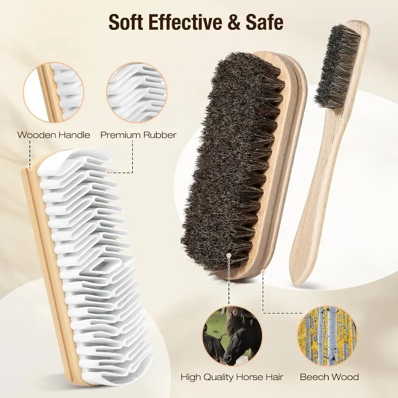 3Pcs Shoe Cleaning Brush Set Suede Eraser Premium Horsehair Polish Brush Long Lasting Shoe Brush for Cleaning and Polishing