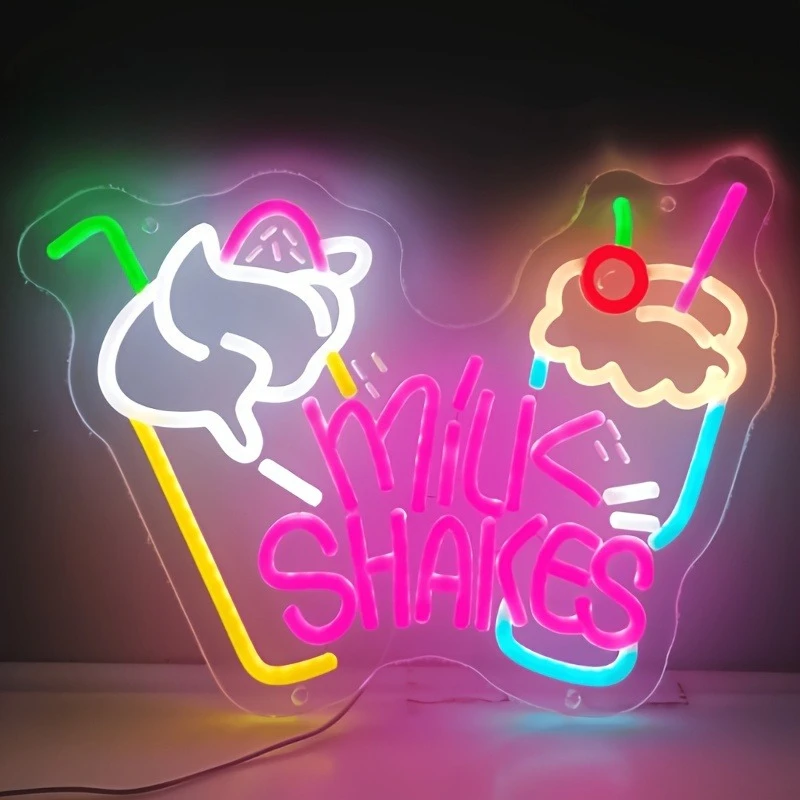 USB-powered neon milkshake sign- Adjustable light wall art, suitable for ice cream shops,frozen yogurt bars and bubble tea shops