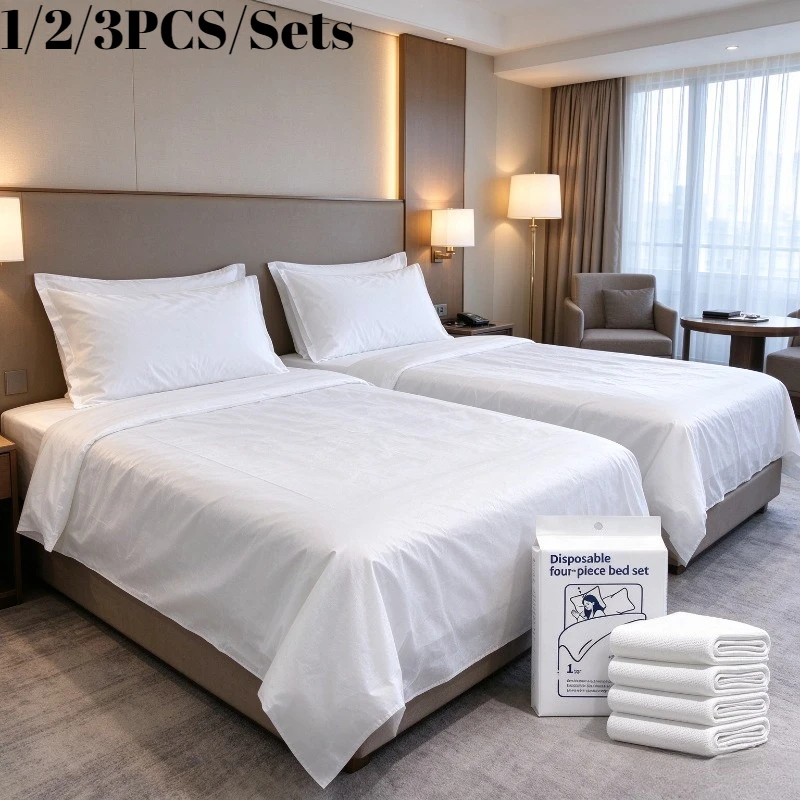 1/2/3PCS Sets Disposable Bed Sheets Set Pillowcase Duvet Cover Breathable Portable Travel Bedding Kit for Hotel Camping Home