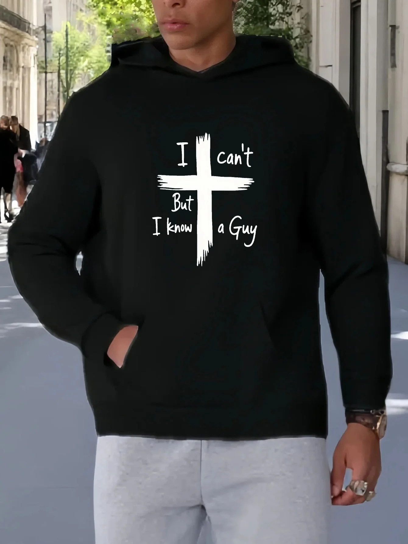 سويت شيرت رجالي بغطاء للرأس مقاس كبير، بتصميم موسع منقوش لسترة الرجال ذات القلنسوة