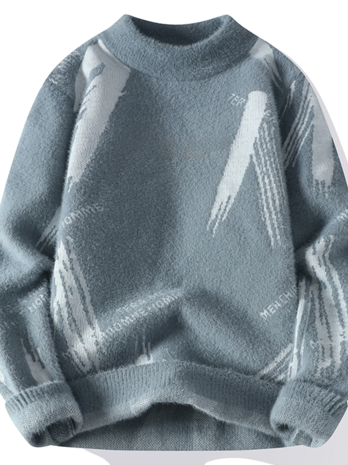 

Winter 2024 Men's Knitted Sweater f High Collar Faux Mink Velvet Thi Warm Line Knitwear Trendy Pattern Casual Loose Fit