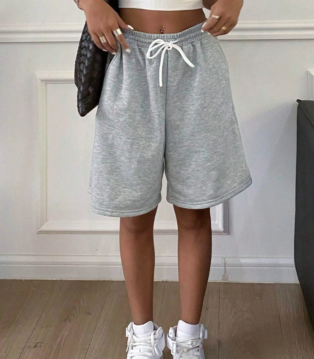 Women's loose-fitting printed drawstring shorts, summer style, fashionable loose-fitting sweatpants   shorts for women