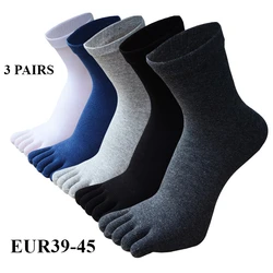 3 Pairs Plus Size Men Socks Autumn Winter Toe Socks High Quality Cotton Five Finger Socks Middle Tube Casual
