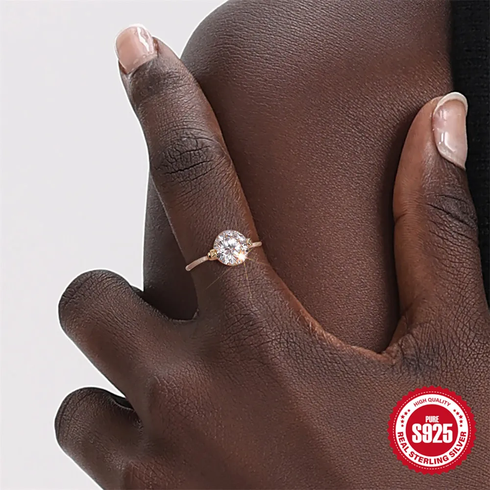 Canner 925 Sterling Silver Shiny Round Zircon Chain Finger Rings For Women US Size7 Chain Ring Jewelry Gifts