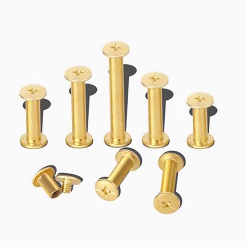 100pc M5*6/8/10/12/20/25/30mm Chicago Screws Photo Album screw, Snap Rivet Books Butt Screw, assembling Bolts Steel Brass plated