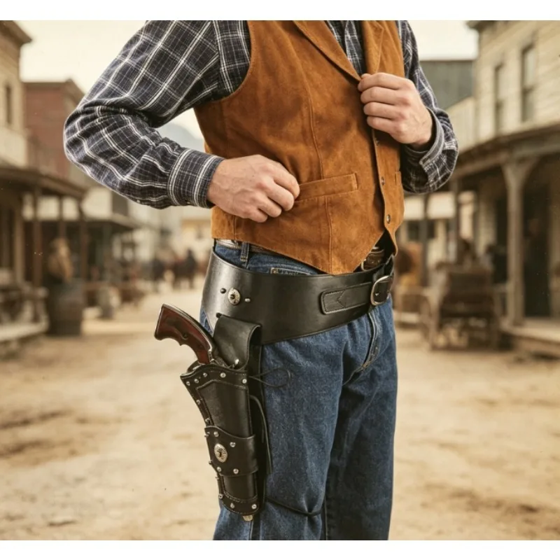 

Old West Revolver Sheath PU Leather with Cartridge Loops for LARP Themed Party and Character Dress Up