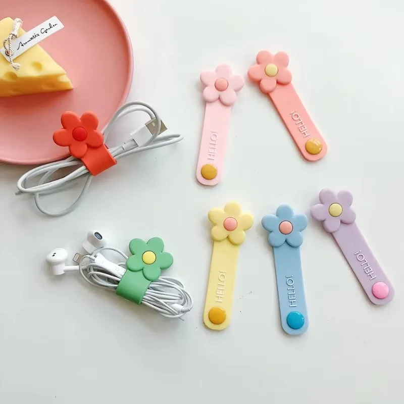 Cute Silicone Flower Cable Organizer for IPhone Data Line Buckle Winder Cable Wire Protector Earphone Wire organizer Cord Holder