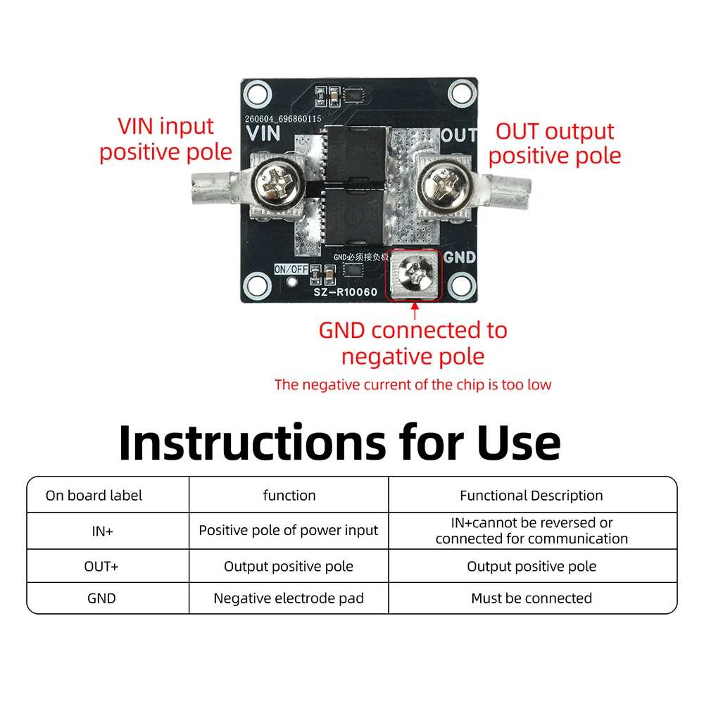 50A 60A Ideal Diode Module 2 MOSFETs Ideal Diode Rectifier Solar Anti-Backflooding Anti-Reverse Battery Protection Board 5-100V
