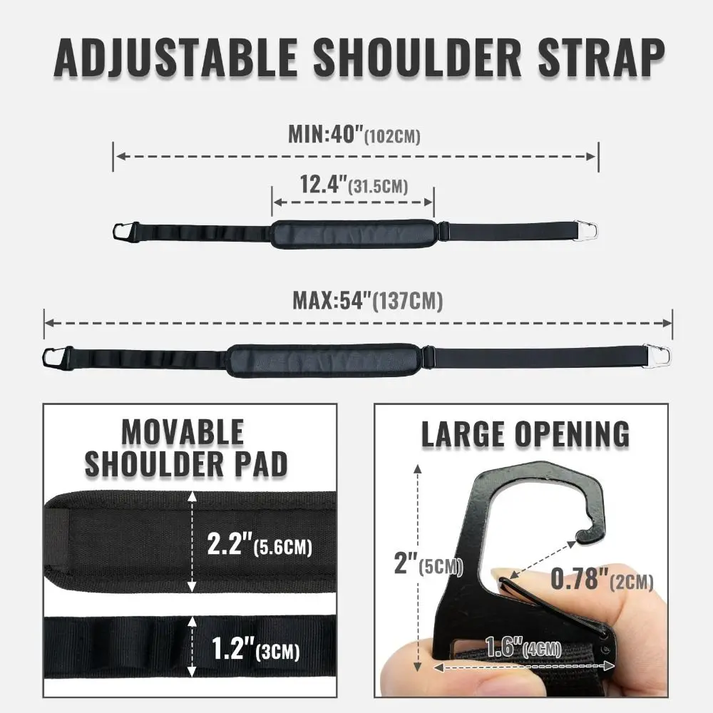Non-Slip Pad Universal Shoulder Strap Metal Hooks Adjustable Length Tool Kit Bag Strap Padded Shoulder Section Durable