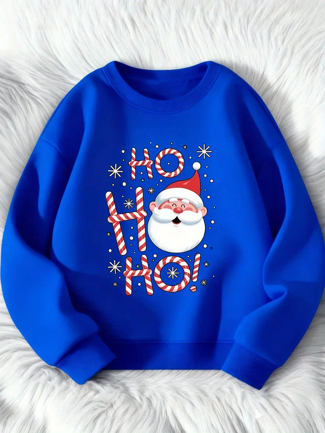 Comfortable fleece-lined crew neck sweatshirt for boys and girls with Santa Claus patternWarmcasual, and comfortable for winter.