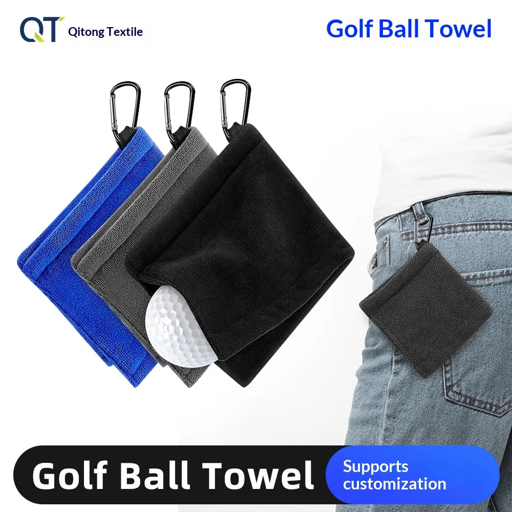 Square Microfiber Golf Ball Cleaning Towel with Carabiner Hook Water Absorption Cleaner Golf Club for Head Wipe Cloth Clean