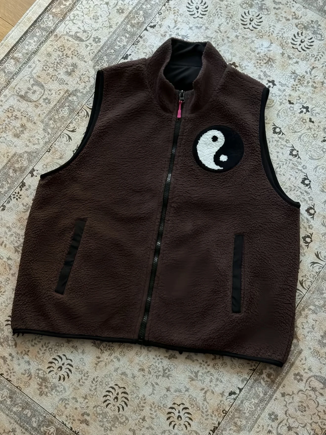 

American Retro Tai Chi Felted Knit Vest Men's Casual Loose oulder Pad Jaet Youth Trendy Winter Leisure Zipper Closure