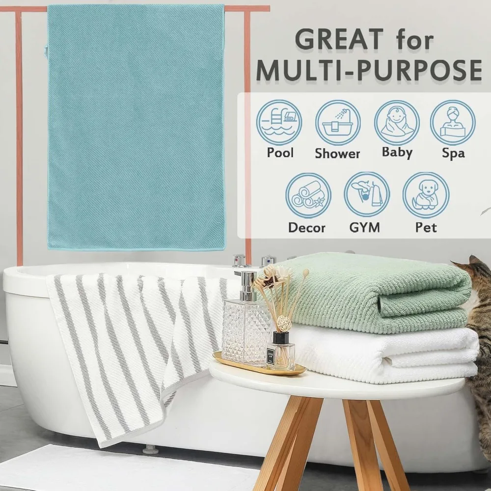 مجموعة مناشف حمام كبيرة مصنوعة من القطن بنسبة 100% - مقاس 30 × 56، سريعة الجفاف، خفيفة الوزن، سميكة وناعمة، ماصة لتجربة الاستحمام المريحة #5