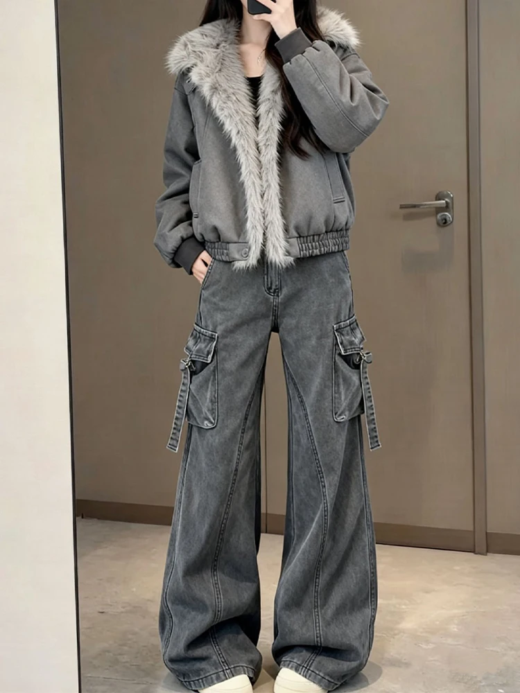 

Retro Waed American Sle Bell Bot Men's Jeans Winter Workwear Pants Large kets Slimming Effect Casual Trousers