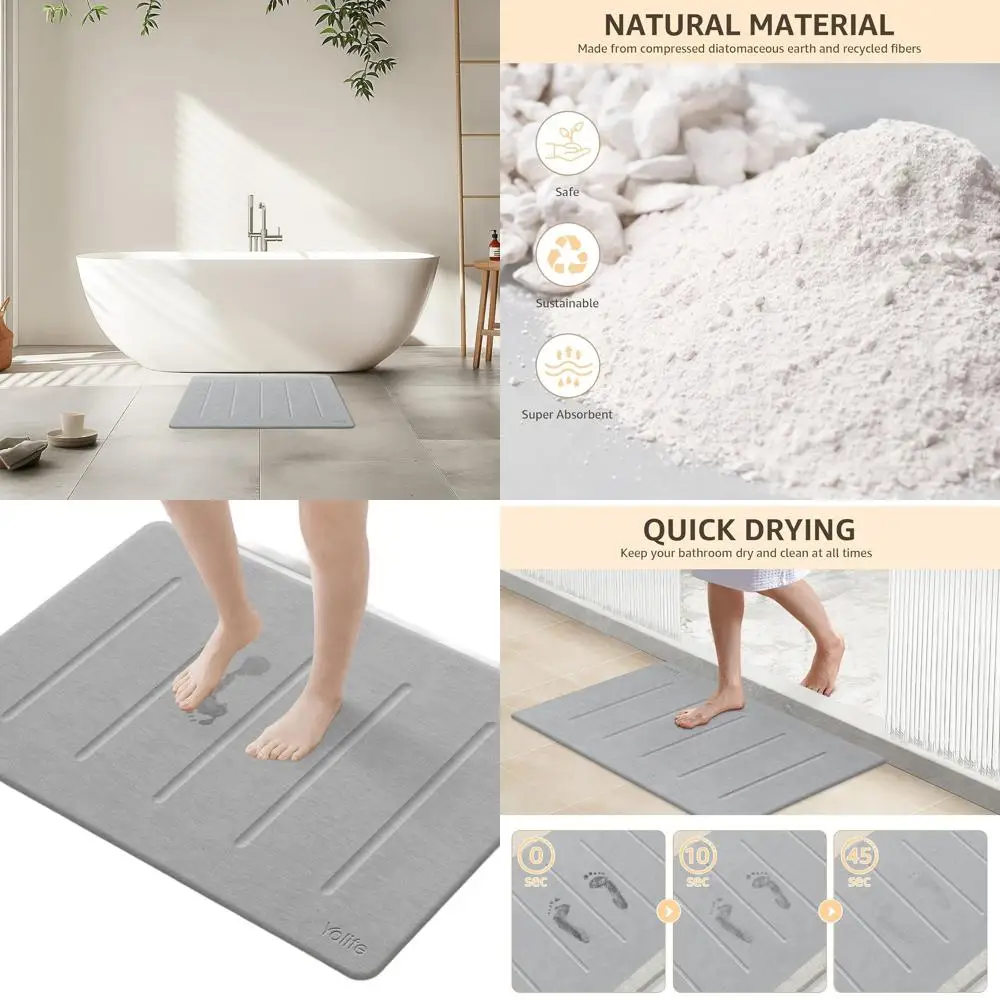 

Large 32x20 Diatomaceous Earth Shower Mat, Super Absorbent, Quick Dry, Non-Slip, Easy Clean, Light Grey Bath Mat