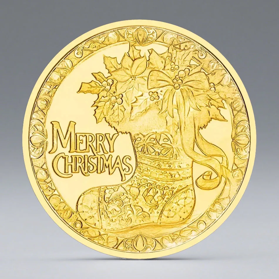 سانتا كلوز اللون النقش ميدالية عملة تذكارية عيد ميلاد سعيد عملات مطلية بالذهب هدية عيد الميلاد