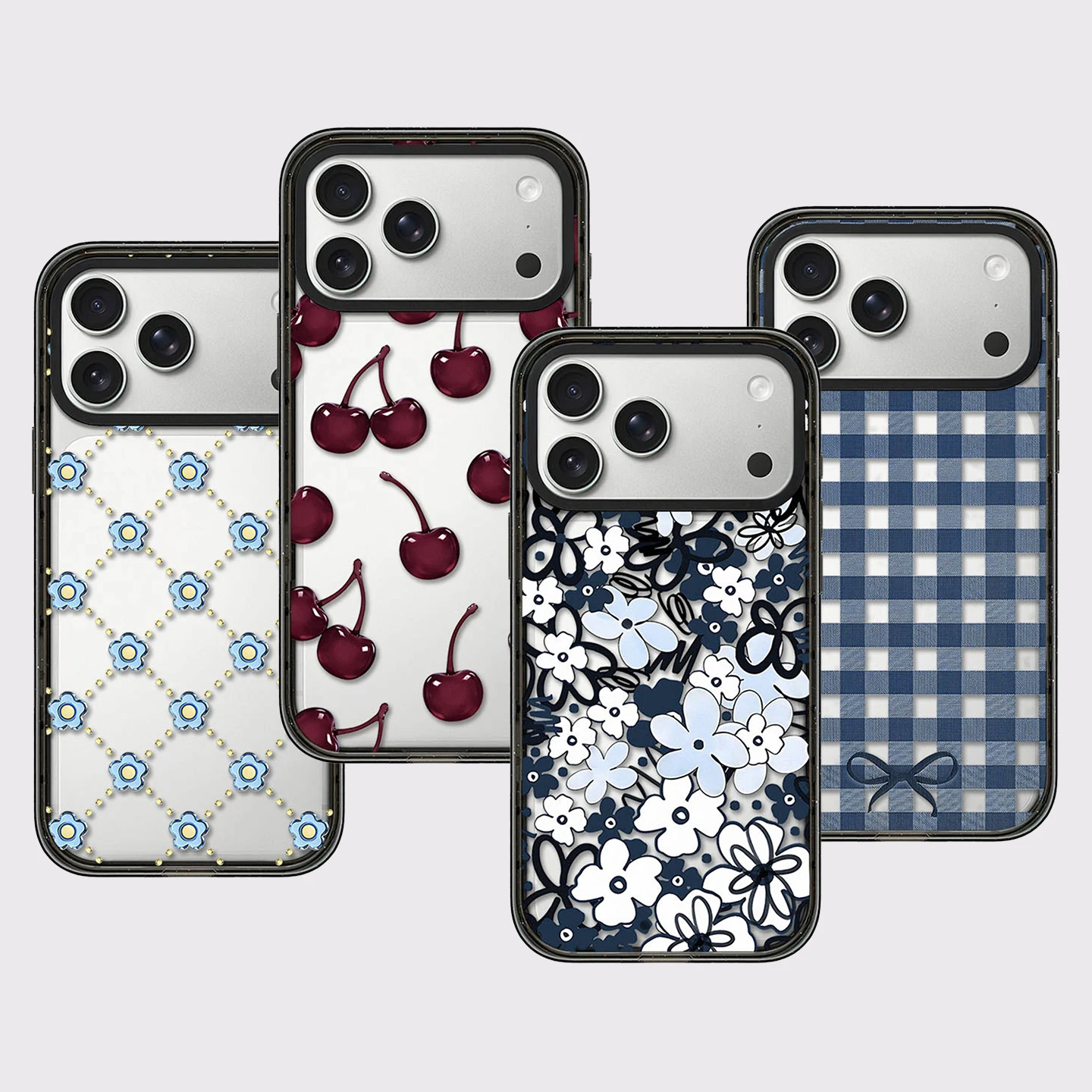 Blue Grid Flower Knot Impact Black Border Magnetic Cover for IPhone 13 14 15 16 17 Pro Max Case for IPhone 17Pro