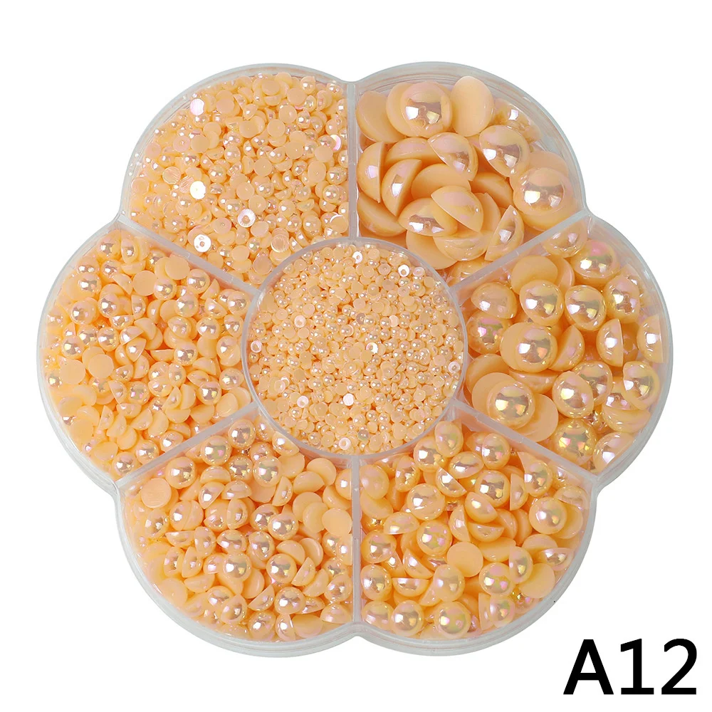 Mixed Size 7 Grid Box Half Pearl Flat Bottom AB Imitation Pearl Nail DIY Clothing Apparel