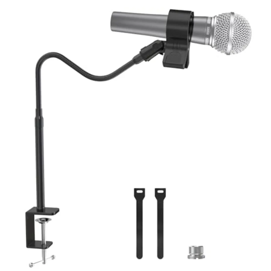

ZealSound Microphone Stand 19inchible Gooseneck Desktop Mic Stands Upgraded Microphone Clip Holder for Mics with Outer Diameter