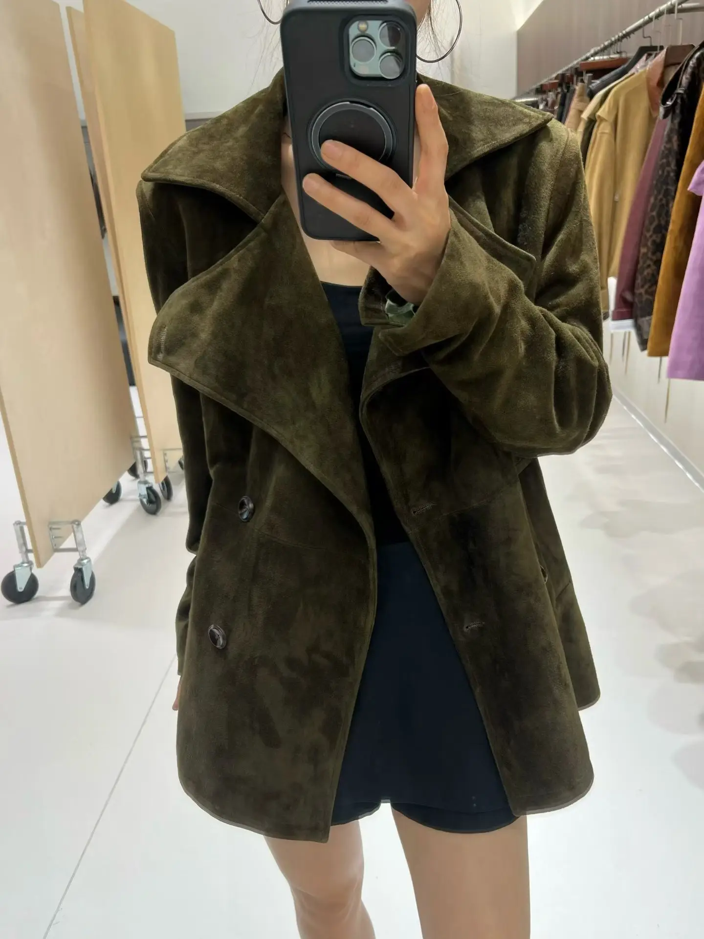 Retro Turn-down Collar Sheep Suede Leather Real Jackets for Women 2025 Trendy Soft Suede Medium Long Outwears Female Trench Coat