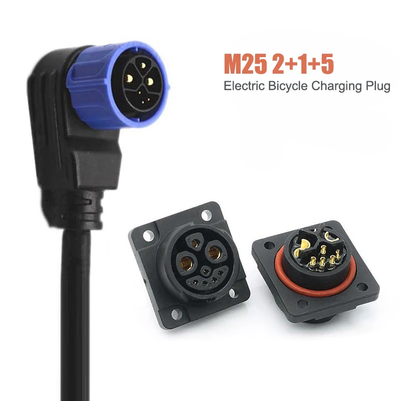 M25 2+1+5 Scooter Battery Connector IP67 2+1+3 Electric Bicycle Charging Port Wire Male Female 8Pin Lithium Battery Plug Socket