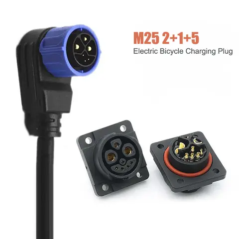 M25 2+1+5 스쿠터 배터리 커넥터 IP67 2+1+3 전기 자전거 충전 포트 와이어 남성 여성 8Pin 리튬 배터리 플러그 소켓