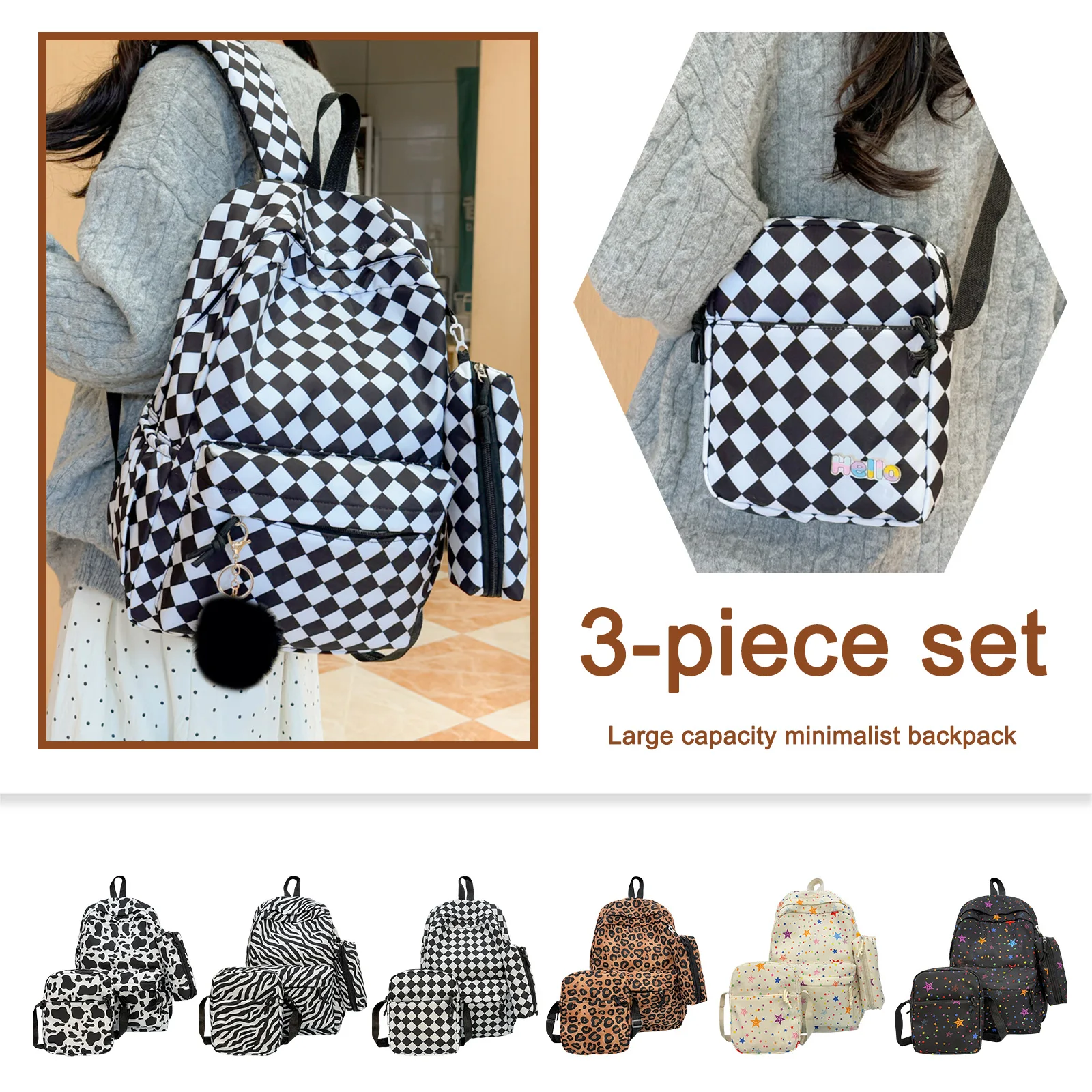 Animal Print 3 Piece School Backpack with Lunch Box and Pencil Pouch Back To School Backpack Set for Teens Girls Women College