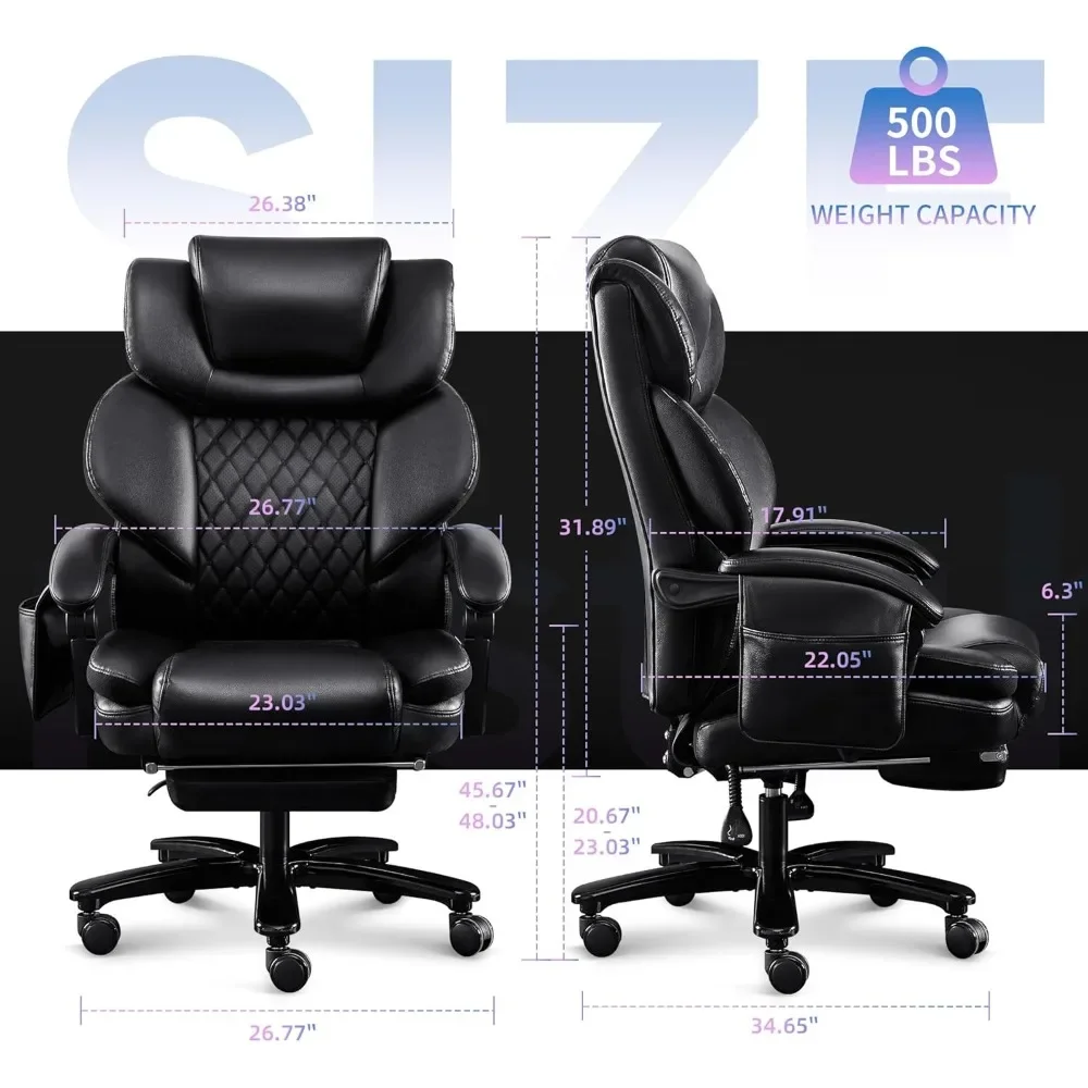 Big and Tall Office Chair 500lbs with 3D Rolling Massage Lumbar Cushion Executive Office Chair High Back Reclining Office Chair