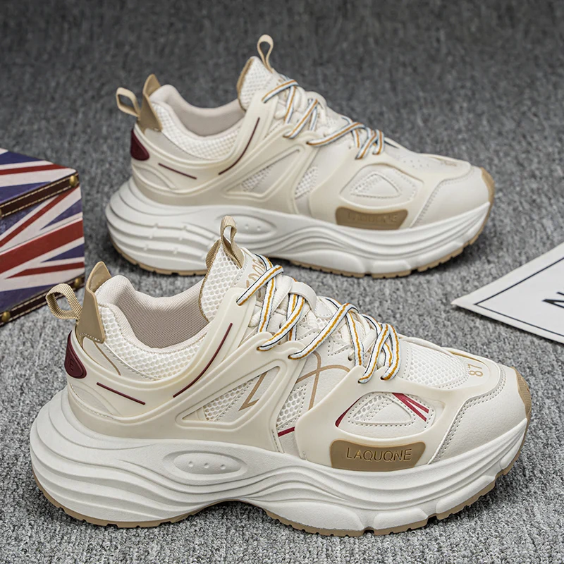 

2025 New men's casual shoes for spring and summer: breathable mesh, versatile, 10cm thick-soled men's sports casual shoes