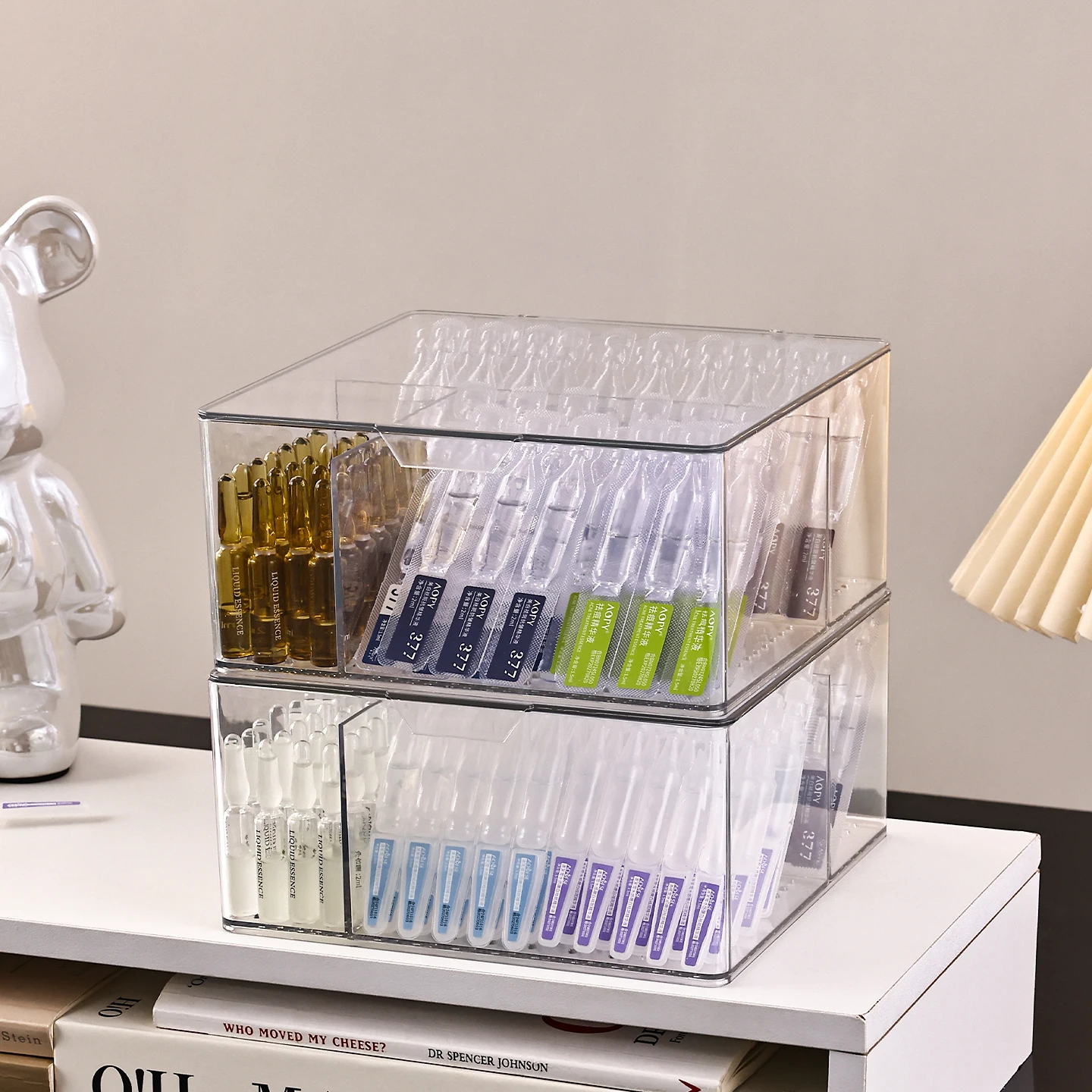 1pc Acrylic Transparent Cosmetics Ampoule Storage Rack Can Be Stacked With Three Essence Sorting Box Desktop Drawer Storage Box
