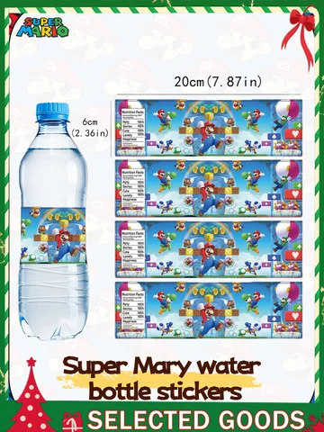10/20pcs MINISO Super Mario, Mario water bottle stickers Cartoon children's birthday party decoration water bottle stickers Chea