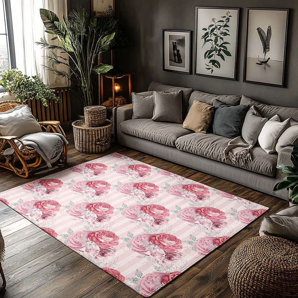 

Vintage Floral Doormat Pink Roses Area Rug Washable Kitchen Floor Mat Farmhouse Home Decor Welcome Mat Indoor Outdoor Accent Rug