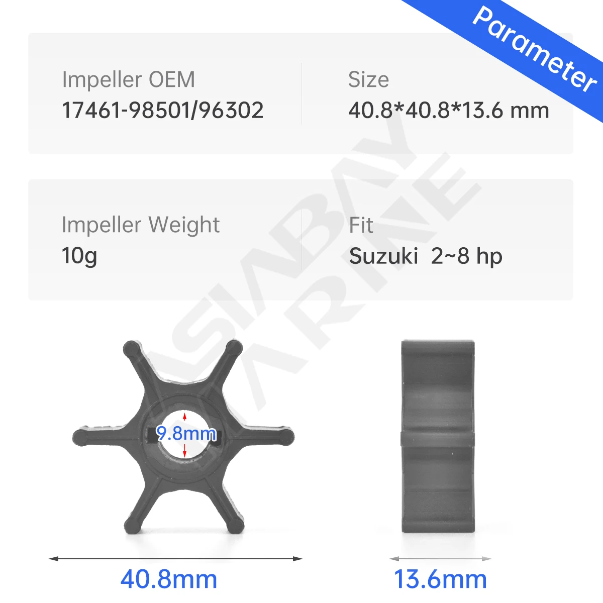 17461-98501 Water Pump Impeller For Suzuki Outboard Motor Engine 2hp 2.2hp 3.5hp 4hp 5hp 6hp 7hp 8hp Boat Parts 17461-96302