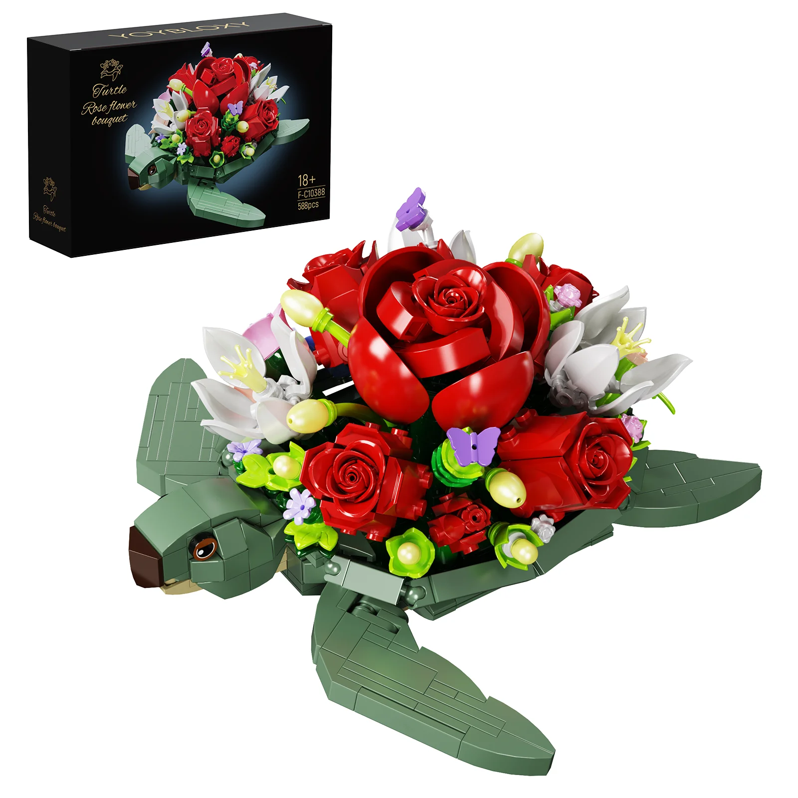 

Морская черепаха, букет роз, сочный кашпо, набор строительных блоков, цветы, горшок с растениями, креативные модели растений, подарки для девочек и женщин