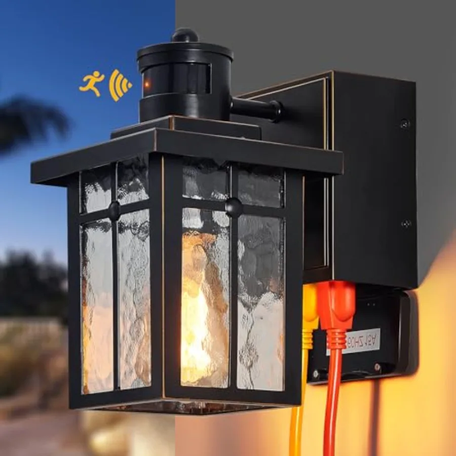 Porch Lights with GFCI Outlet, Dusk to Dawn Motion Sensor Outdoor Lights, 3 Lighting Modes Front Door Light, Waterproof Exterio