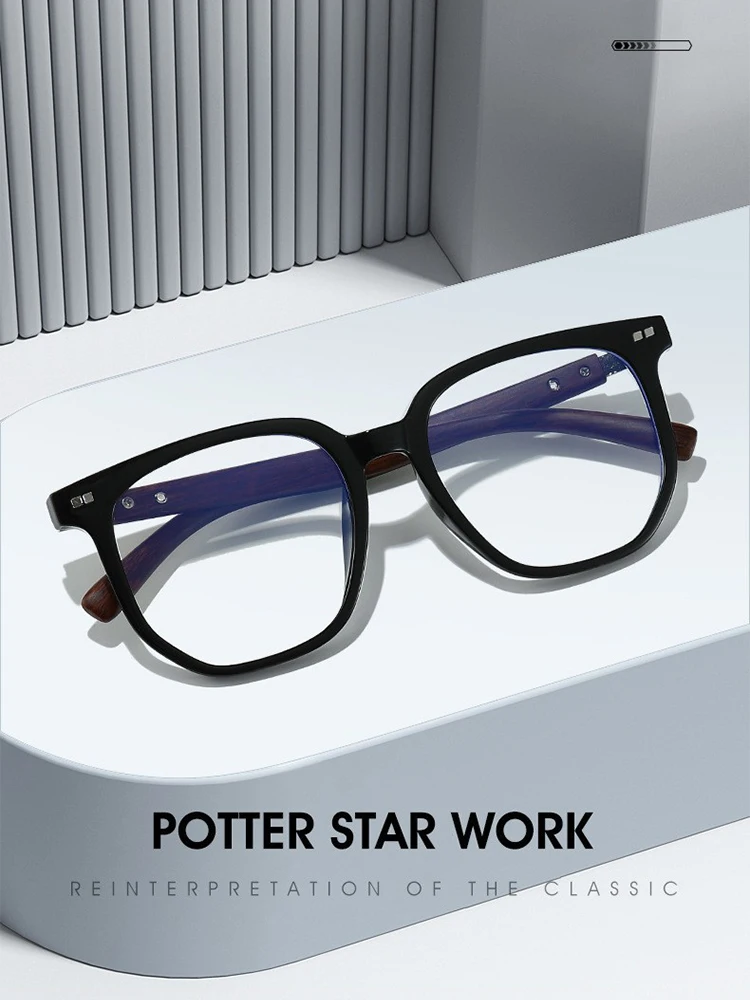 Myopia Glasses Frames Wood Grain Textured Glasses Legs Large Frame Slim Look Anti Blue-Ray Glasses Frame Women