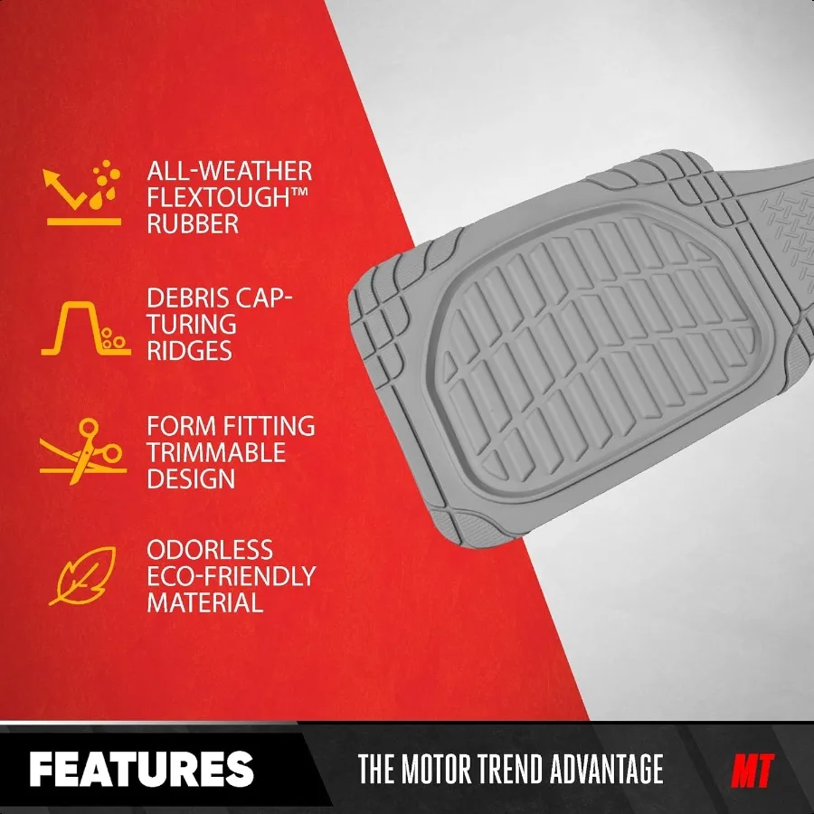 Premium FlexTough Deep Dish Rear Rubber Floor Mat Liners Heavy Duty AllWeather Universal Fit TrimtoFit Floor Mats for Cars Seda