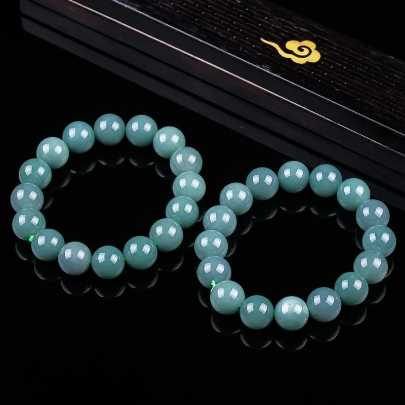 Natural A Emerald Blue Water Elastic Thread Woven Bracelet Jade Bangle Fashionable Men and Women Fine Accessories Holiday Gift