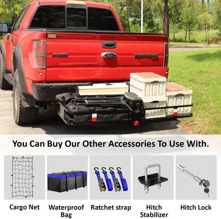 60x24x6  Cargo Carrier for 2 Inch Receiver, 500LB Capacity Hitch Mount Cargo Rack Carrier, Folding Hitch Cargo Basket with