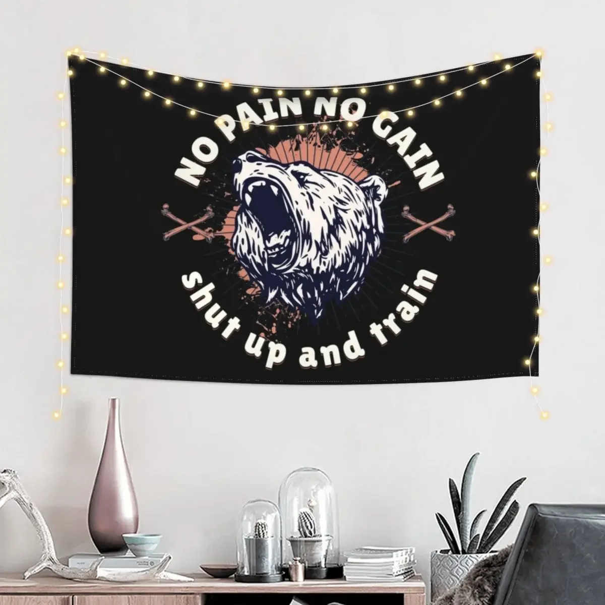 no pain no gain shut up and train Tapestry Korean Room Decor House Decor Tapestry