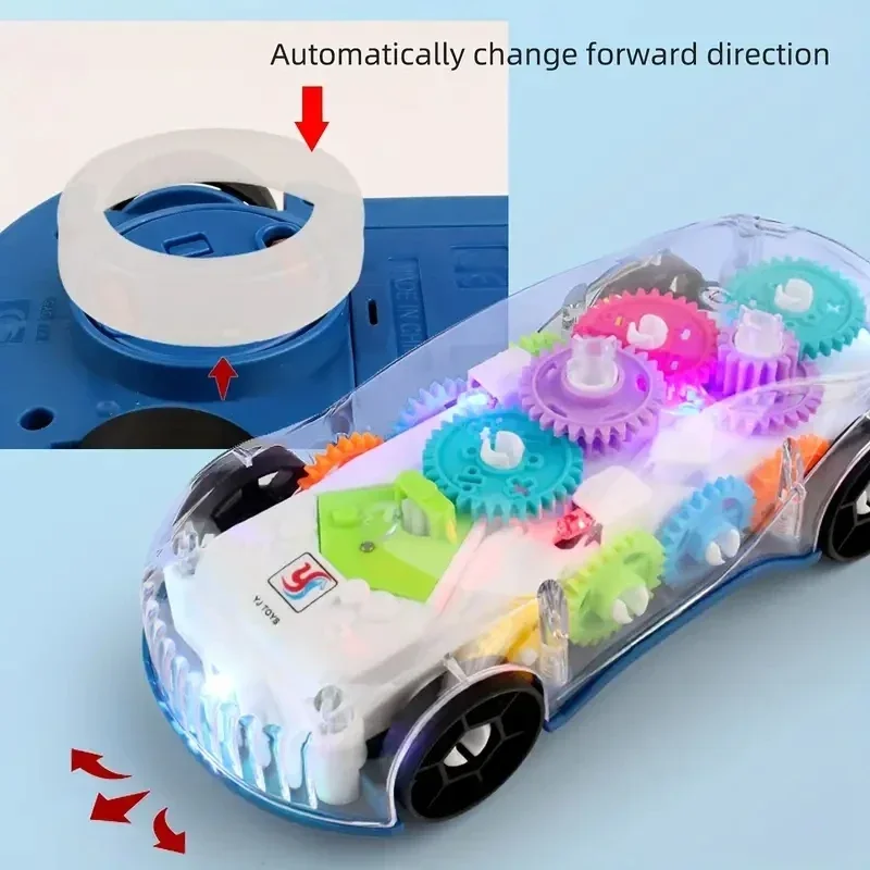 Carro de brinquedo de engrenagem transparente cor luz música elétrica conceito universal carro, carro de condução universal carro de brinquedo das crianças b