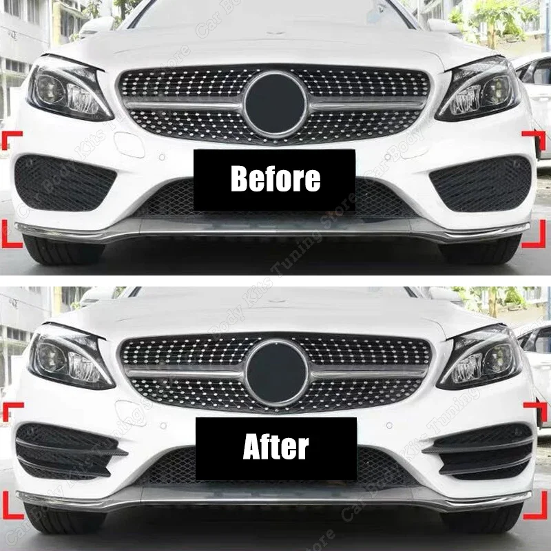 For Mercedes Benz C Class W205 C205 S205 2015-2018 Front Bumper Splitter Lip Spoiler Body Kit Fog Lamp Grille Air Vent Cover