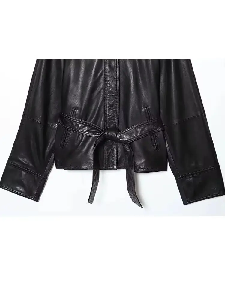 HH المرأة موضة جديدة خمر الدانتيل متابعة فو الجلود سترة قصيرة أنثى أنيقة بسيطة عادية تنوعا التلبيب سترة طويلة الأكمام