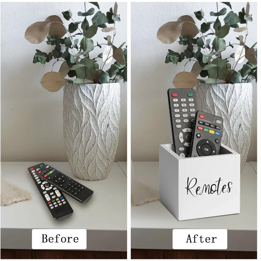 حامل جهاز التحكم عن بعد الخشبي، منظم التحكم عن بعد للتلفزيون لطاولة غرفة النوم المنزلية، تخزين سطح المكتب متعدد الأغراض، أبيض S لـ 2 أو 3 R